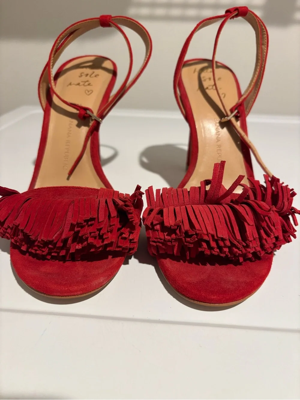 Banana Republic Red Suede Fringe Slingback Heels - Picture 2 of 4